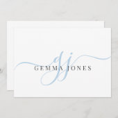 Modernes Chic Script Blue Monogram Initials minima Mitteilungskarte (Vorne/Hinten)