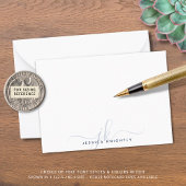 Modernes Chic Script Blue Monogram Initials minima Mitteilungskarte