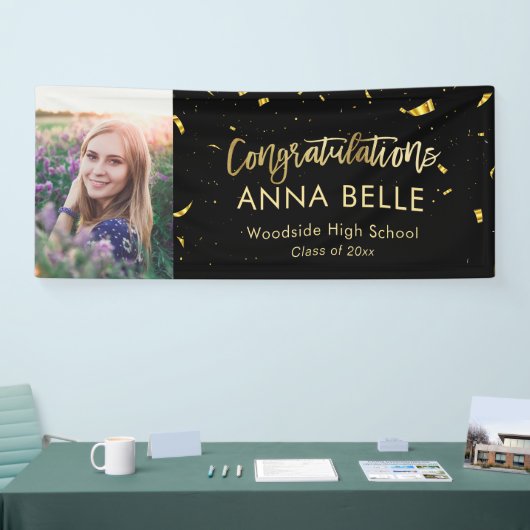 Modernes Chic Script Elegantes Gold Abschluss Foto Banner (Messe)