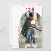 Modernes Chic Script Foto 2024 Minimal Grad Party Einladung (Vorderseite)