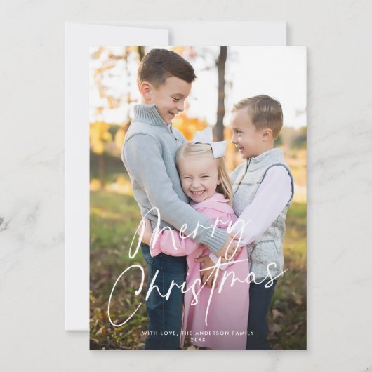 Modernes Chic Script frohe Weihnachten Ein Foto (Vorderseite)