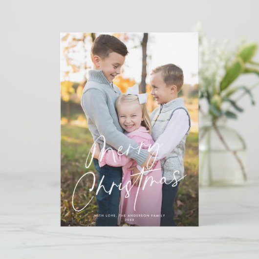 Modernes Chic Script frohe Weihnachten Ein Foto (Stehend Vorderseite)