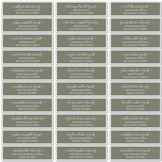 Modernes Chic Script für die Hochzeitsgäste Aufkleber (Vorderseite)