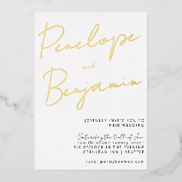 Modernes Chic Script Handwriting Gold White Weddin Folieneinladung