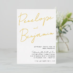 Modernes Chic Script Handwriting Gold White Weddin Folieneinladung