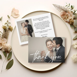 Modernes Chic Script Heart Wedding Foto Dankeskarte