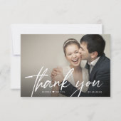 Modernes Chic Script Heart Wedding Foto Dankeskarte (Vorderseite)