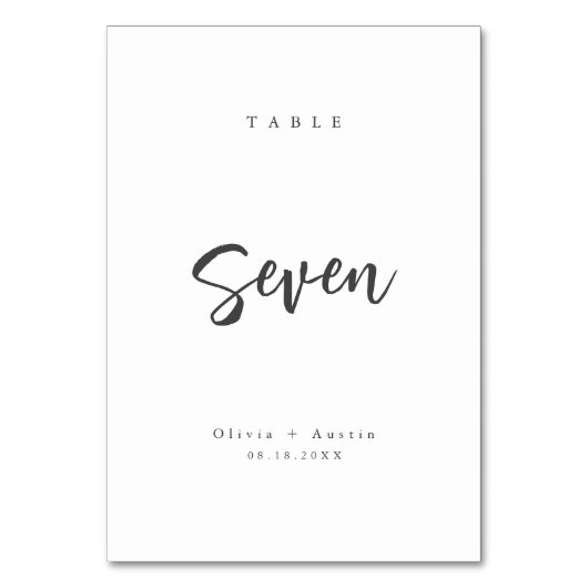 Modernes Chic Script Minimalistische Hochzeitsszen Tischnummer (Rückseite)
