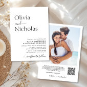 Modernes Chic Script QR Code Foto Hochzeit Einladung