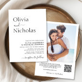Modernes Chic Script QR Code Foto Hochzeit Einladung