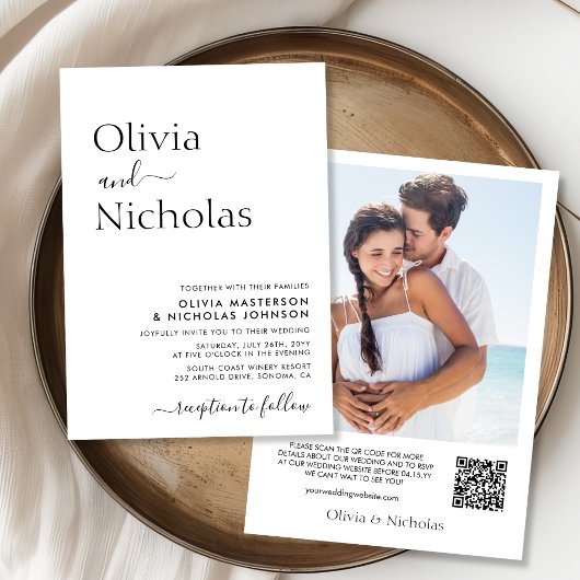 Modernes Chic Script QR Code Foto Hochzeit Einladung