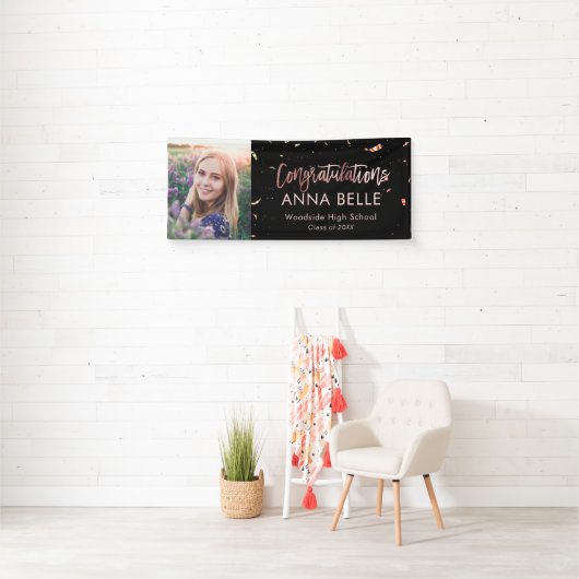 Modernes Chic Script Rose Gold Abschluss Foto Banner (Insitu)