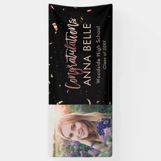 Modernes Chic Script Rose Gold Abschluss Foto Banner (Vertikal)