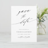 Modernes Chic-Script Schwarz & Weiß-Foto Save The Date (Stehend Vorderseite)