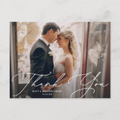 Modernes Chic Script Zwei Foto Hochzeit Vielen Dan Postkarte (Vorderseite)