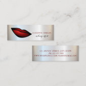 Modernes Chic Silver, Rote Lippen, Makeup-Künstler Mini Visitenkarte (Vorne/Hinten)