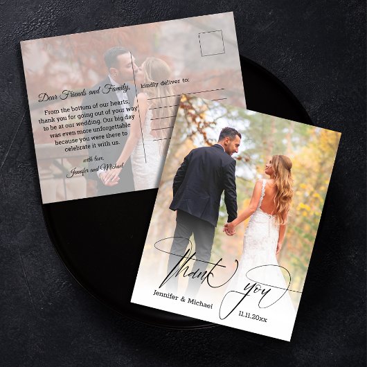 Modernes Chic-Skript danke Ihnen 2 Fotos Hochzeit Postkarte