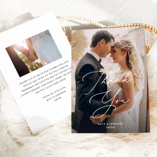 Modernes Chic-Skript Hochzeit von zwei Fotos Dankeskarte