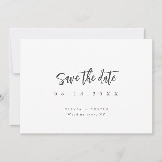 Modernes Chic-Skript Save the Date Minimalistisch (Vorderseite)