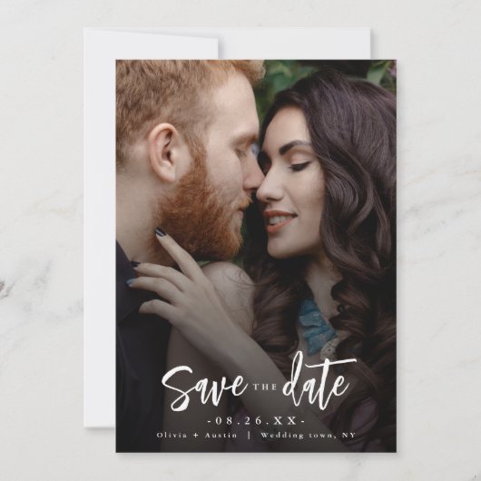Modernes Chic-Skript Save the Date Minimalistisch (Vorderseite)