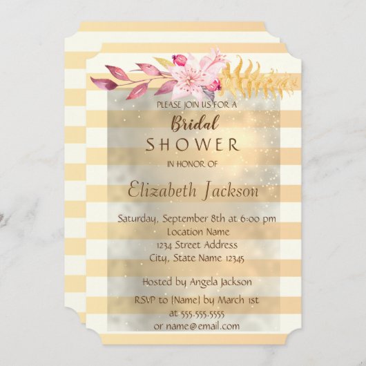 Modernes Chic Strip Blume Brautparty Einladung (Vorne/Hinten)