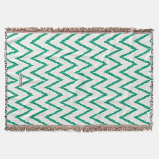 Modernes Chic strukturiertes grünes ikat Zickzack Decke (Vorderseite)