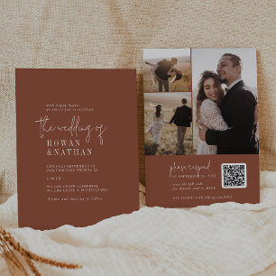 Modernes Chic Terracotta Rust QR Code Foto Hochzei Einladung