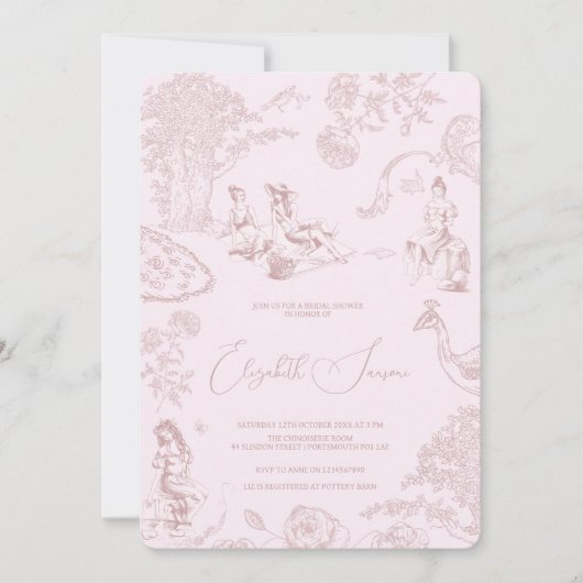 Modernes Chic Toile de Jouy Picnic Brautparty Einladung (Vorderseite)