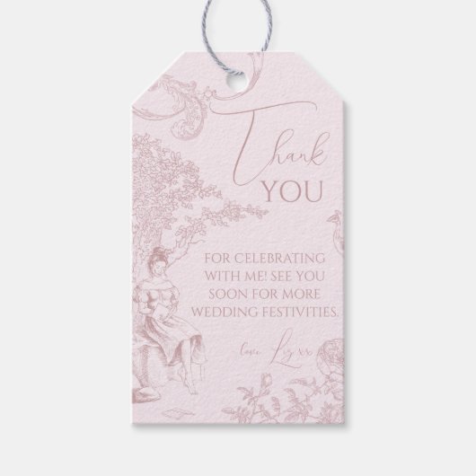 Modernes Chic Toile de Jouy Picnic Brautparty Geschenkanhänger (Vorderseite)