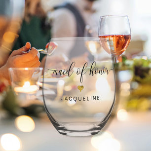 Modernes Chic Trauzeugin Script Gold Herzname Weinglas Ohne Stiel