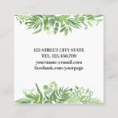 Modernes Chic Wasserfarbe Wilde Wiese grün Blattwe Quadratische Visitenkarte (Rückseite)