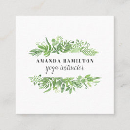 Modernes Chic Wasserfarbe Wilde Wiese grün Blattwe Quadratische Visitenkarte