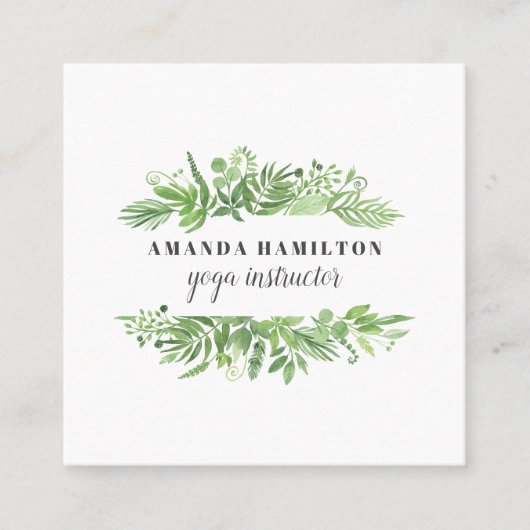 Modernes Chic Wasserfarbe Wilde Wiese grün Blattwe Quadratische Visitenkarte (Vorderseite)