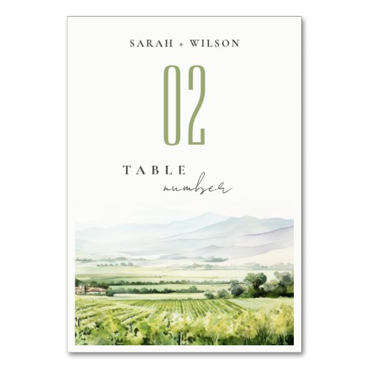 Modernes Chic Watercolor Weinroute Mendrisiotto Tischnummer (Vorderseite)