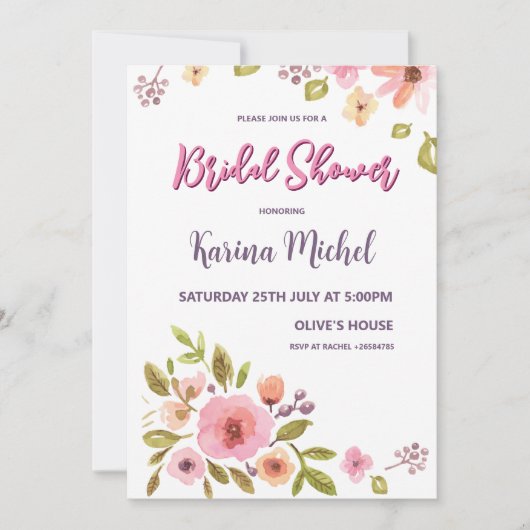 Modernes Chic-Wildblume-Brautparty Einladung (Vorderseite)