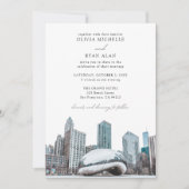 Modernes Chicago Wedding Skyline Black & White Einladung (Vorderseite)
