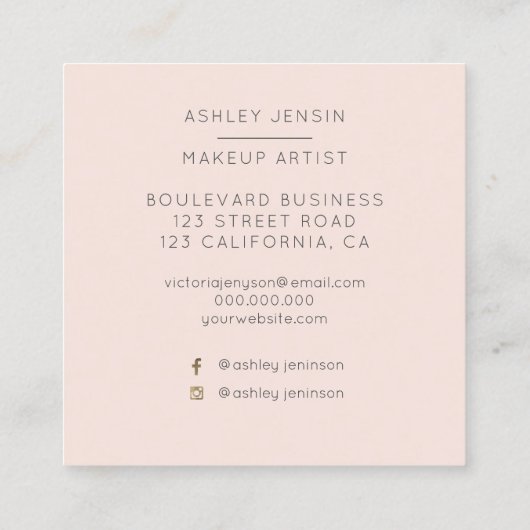 Modernes ChicgoldGlitter ombre Make-up beruflich Quadratische Visitenkarte (Rückseite)