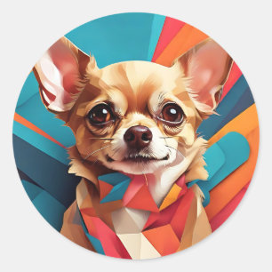 Modernes Chihuahua Geometrisches Tier Runder Aufkleber