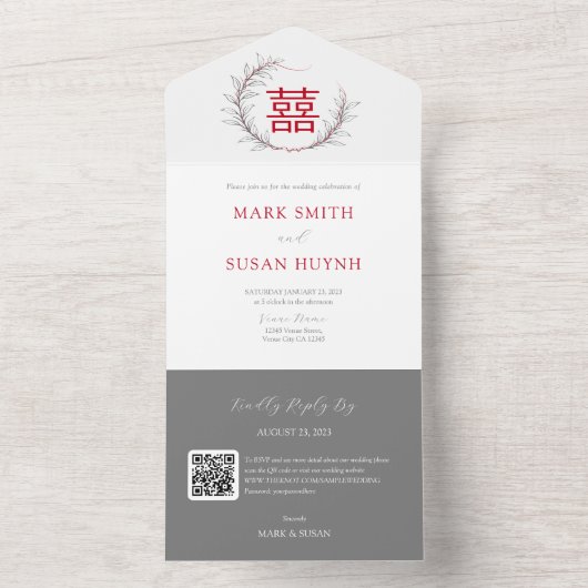 Modernes Chinesisch in einer Einladung zur Hochzei (Innen Boden)