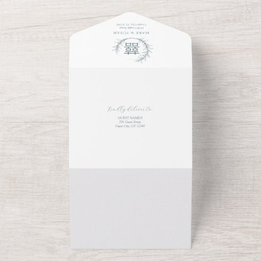 Modernes Chinesisch in einer Hochzeitseinladung All In One Einladung (Außenbereich)