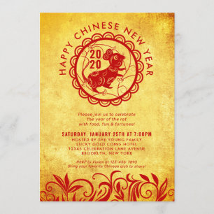 Modernes Chinesisches Neujahr des Rattengoldschen Einladung