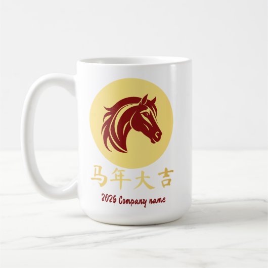Modernes chinesisches Neujahrs-Pferd Gold Rot Kaffeetasse (Links)