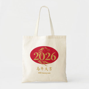 Modernes Chinesisches Neujahrs-Pferdekopf Rot Gold Tragetasche
