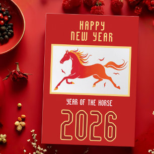 Modernes Chinesisches Pferd Neujahr 2026 Feiertagskarte