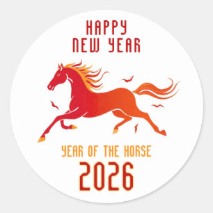 Modernes Chinesisches Pferd Neujahr 2026  Runder Aufkleber