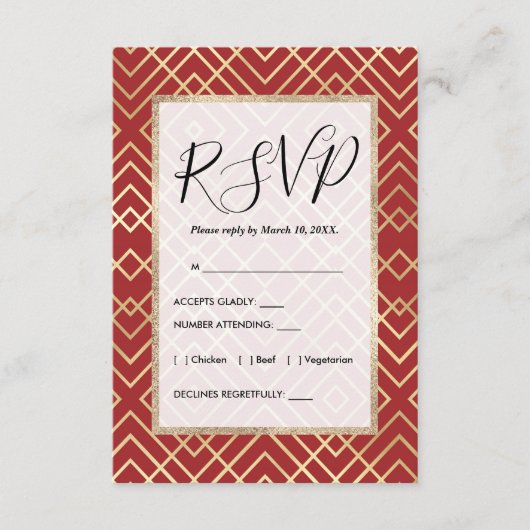 Modernes chinesisches rotes Art Deco Geometrisches Begleitkarte (Vorderseite)