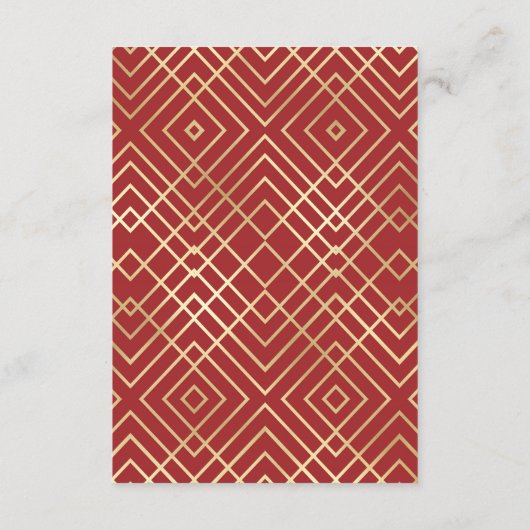 Modernes chinesisches rotes Art Deco Geometrisches Begleitkarte (Rückseite)