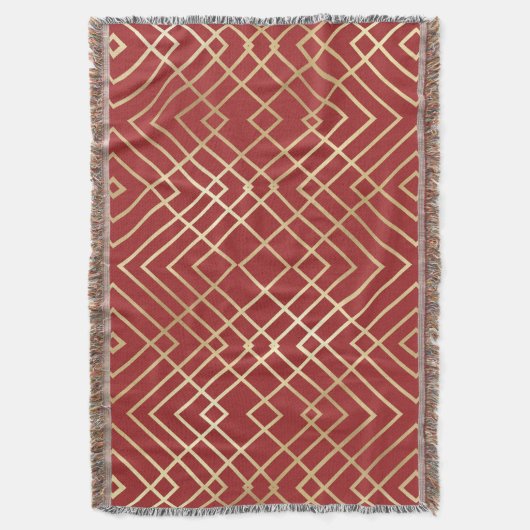 Modernes chinesisches rotes Art Deco Geometrisches Decke (Vorderseite Vertikal)