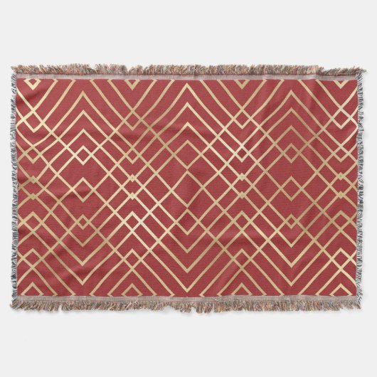 Modernes chinesisches rotes Art Deco Geometrisches Decke (Vorderseite)
