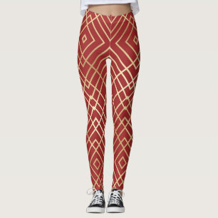 Modernes chinesisches rotes Art Deco Geometrisches Leggings